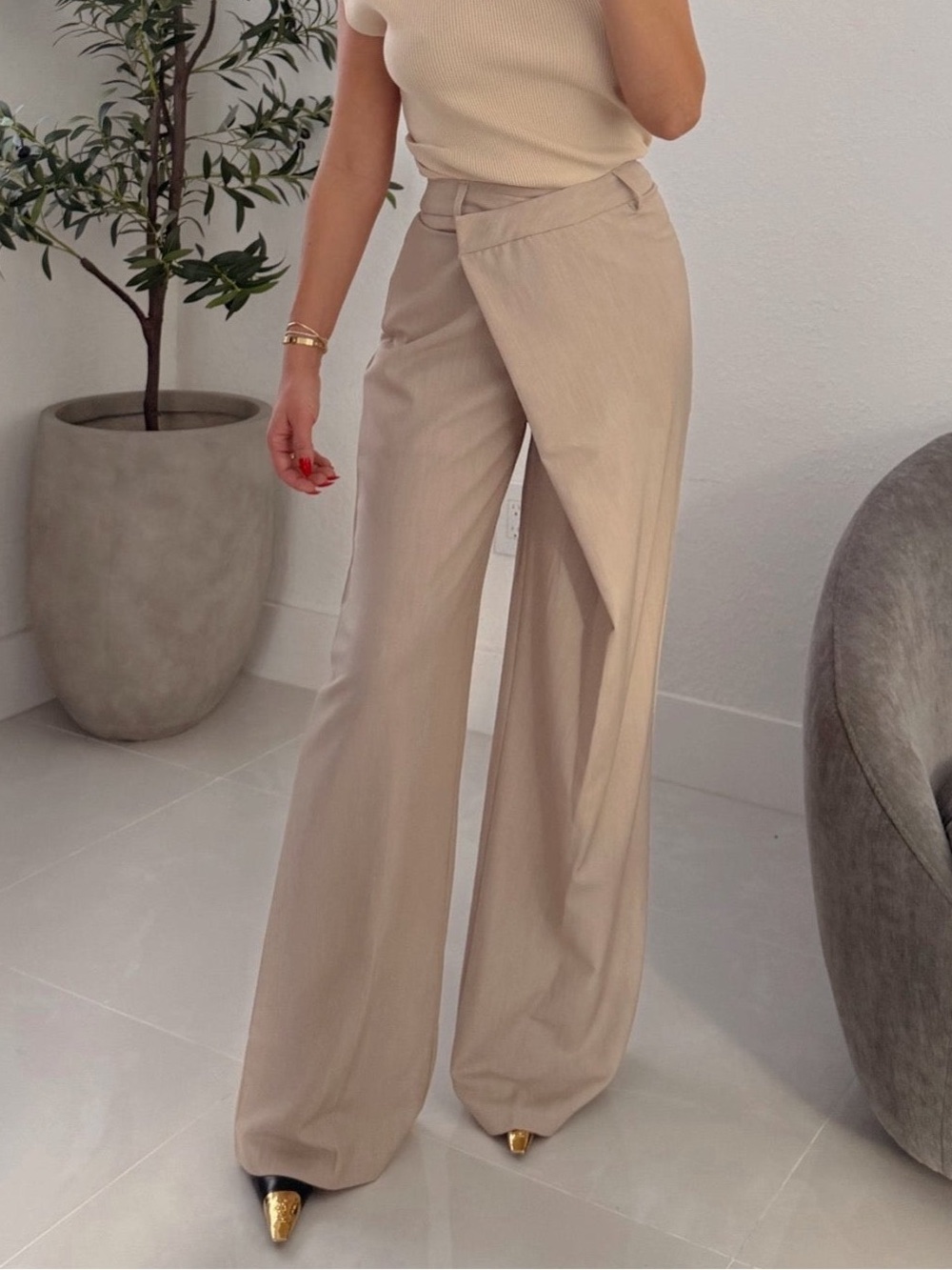 Boutique Miami O’Clock Lizette Collection Foldover Asymmetric twill woven pants